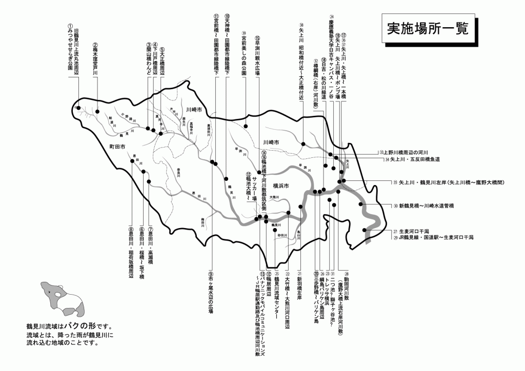 鶴見川流域クリーンアップ作戦 実施場所
